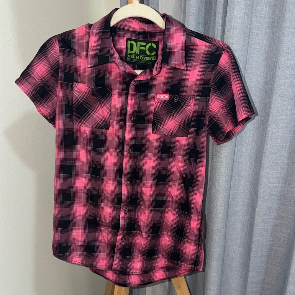 Youth DIXXON Pink and Black Plaid Button Up Shirt